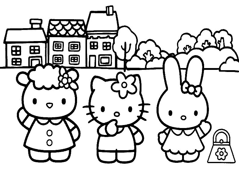 dibujos para colorear hello kitty y sus amigos