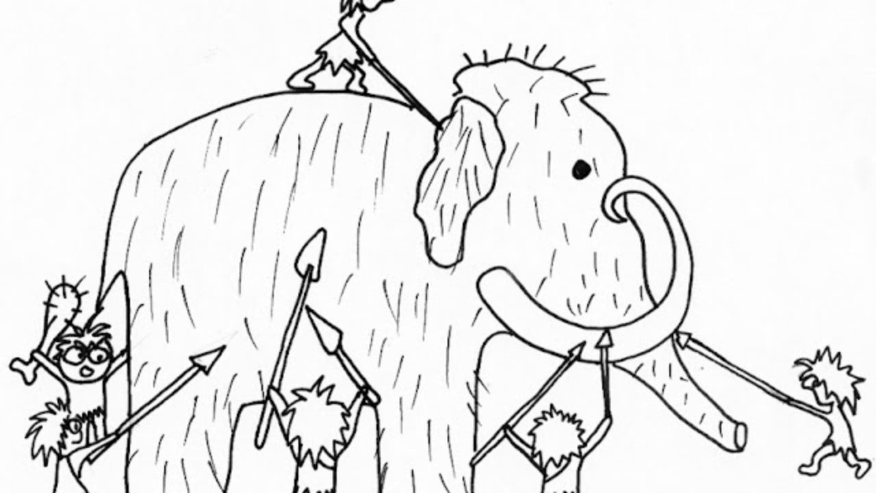 Dibujos para colorear animales prehistóricos: Mamut | Dibujos para cortar y  colorear