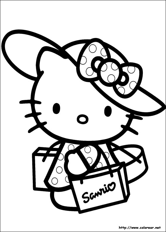 Dibujos para colorear Hello Kitty de compras | Dibujos para cortar y  colorear