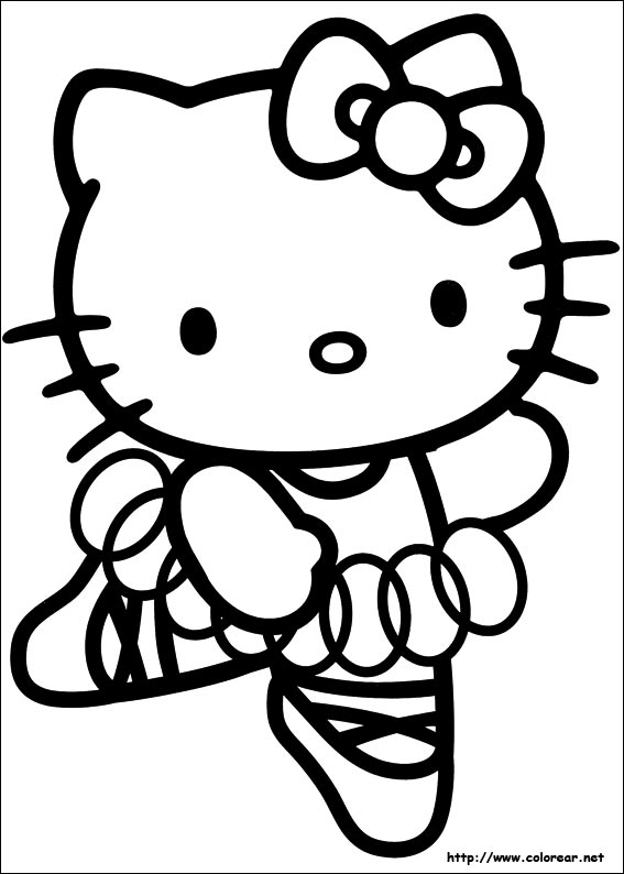 Colorea a Hello Kitty bailarina | Dibujos para cortar y colorear