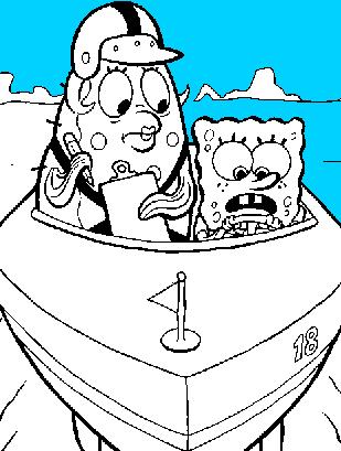 Dibujos para pintar online: Bob esponja y sra puff en un bote
