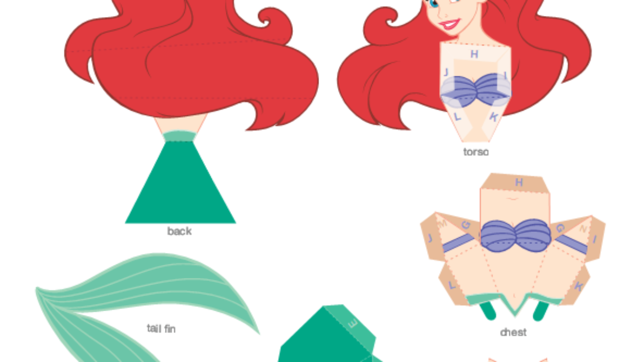 Recortable 3D | Ariel, la Sirenita | Dibujos para cortar y colorear