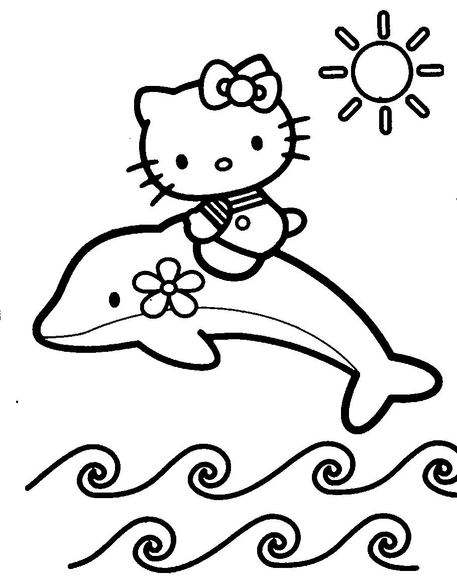 Dibujos para colorear Hello Kitty con su delfín | Dibujos para cortar y  colorear