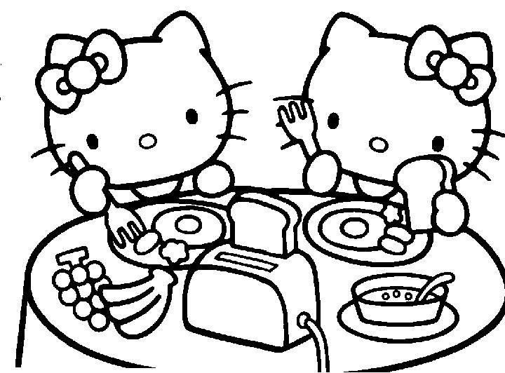 Dibujos para colorear Hello Kitty en el desayuno