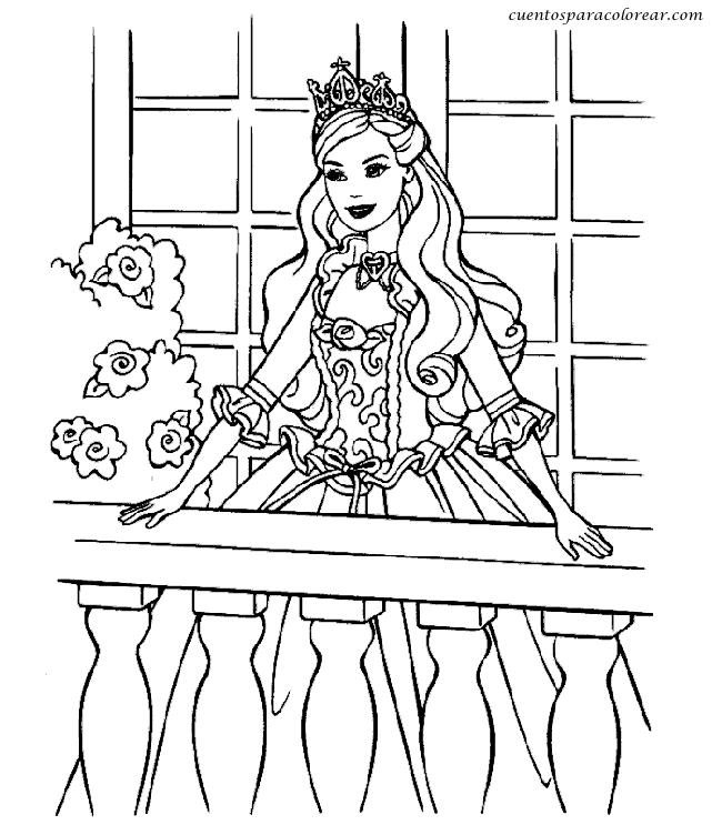 Dibujos para colorear de Barbie princesa en su balcón