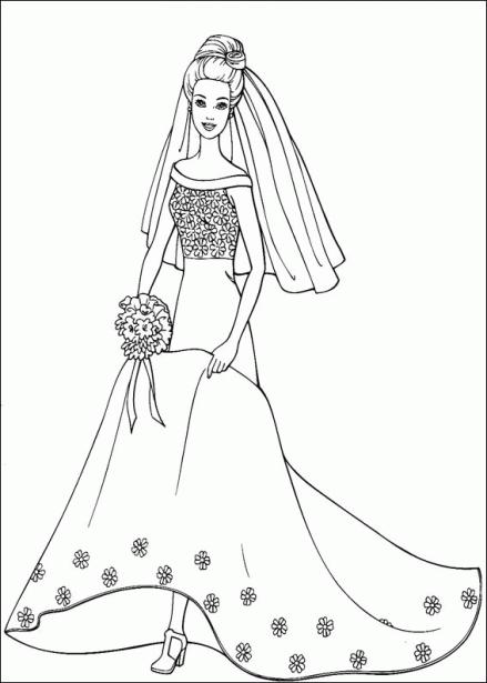 Dibujos para colorear de Barbie princesa | vestido de matrimonio
