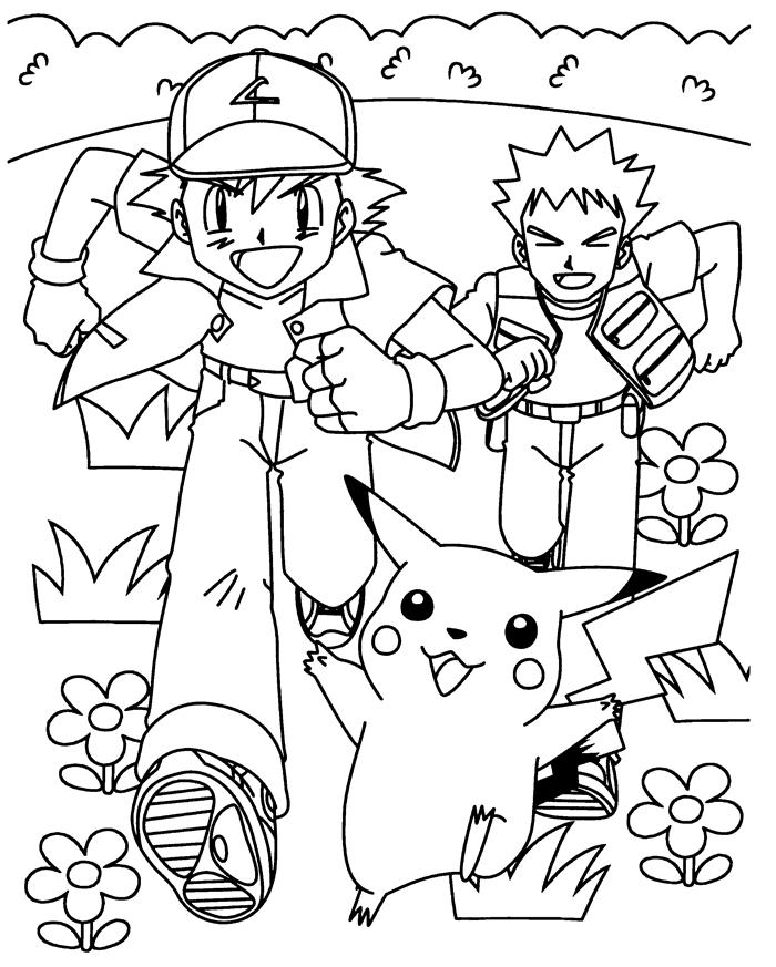 Dibujos Para Colorear De Pokémon Ash Brock Y Pikachu