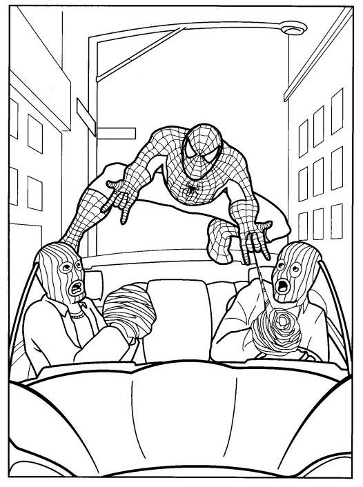 Dibujos para colorear de Spiderman capturando malhechores