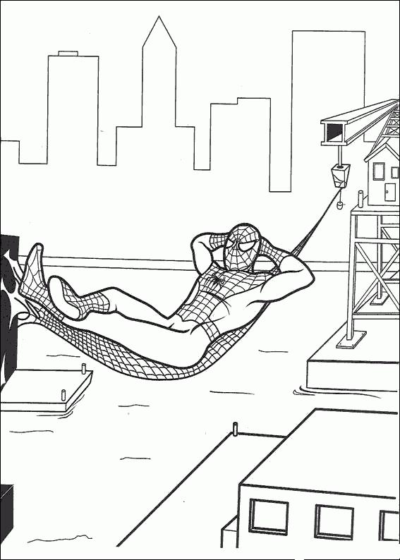 Dibujos para colorear de Spiderman descansando en su telaraña