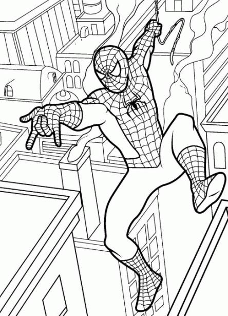 Dibujos para colorear de Spiderman sobre la ciudad