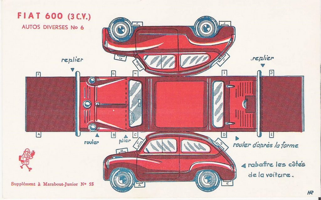 Recortables de coches antiguos Fiat 600 (3CV)