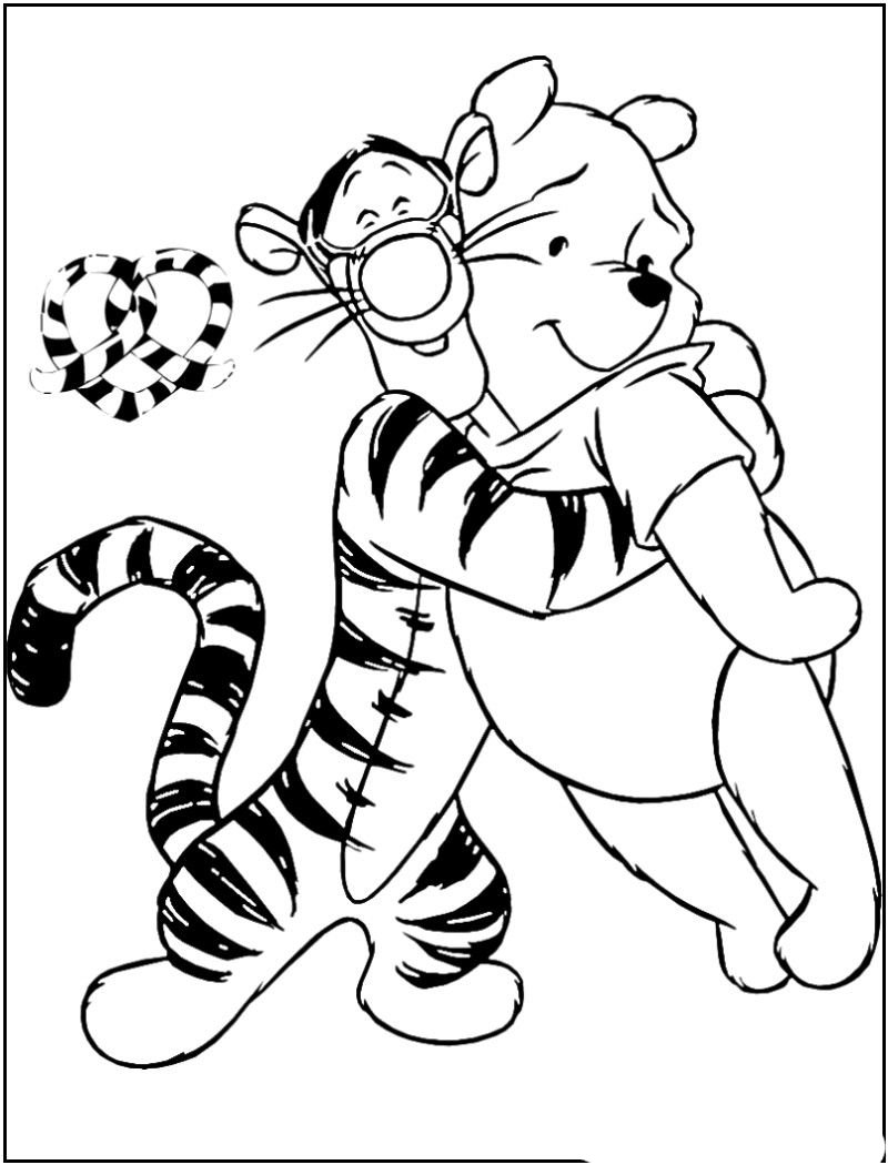 Dibujos para colorear Disney Junior | Tiger abraza a Winnie Pooh