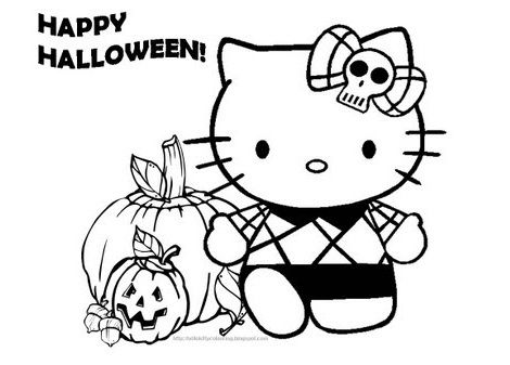 Dibujos para colorear Hello Kitty Halloween con su calabaza