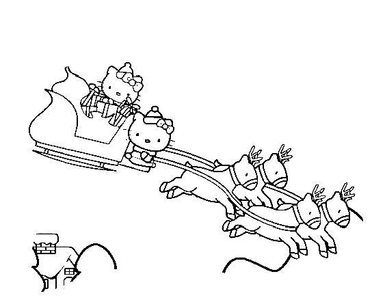 Dibujos para colorear Hello Kitty y su hermana en un trineo