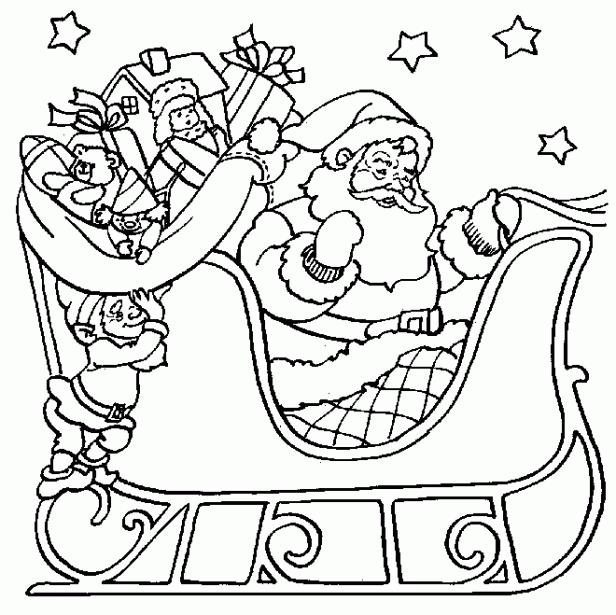 Dibujos para colorear Papá Noel con su trineo