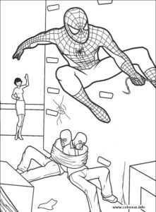 Dibujos para colorear a Spiderman impidiendo un asalto