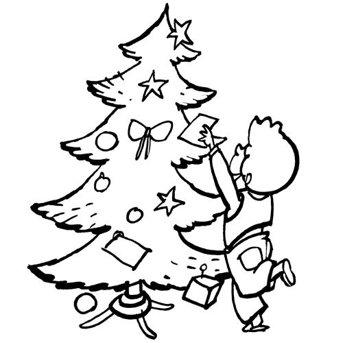 Dibujos para colorear niño con su árbol de Navidad