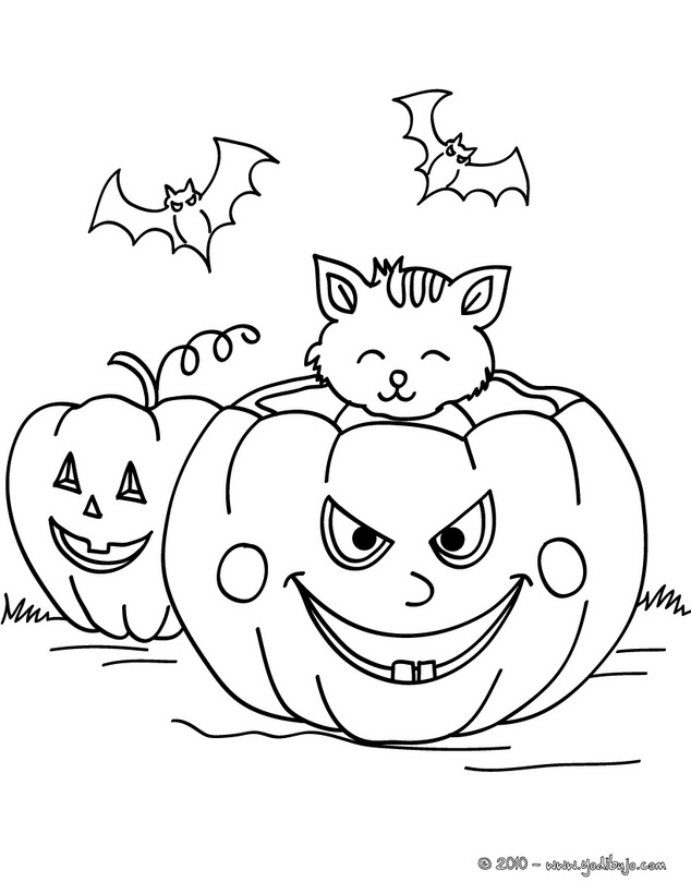 Dibujos para colorear Halloween | Calabazas y murciélagos | Dibujos para  cortar y colorear