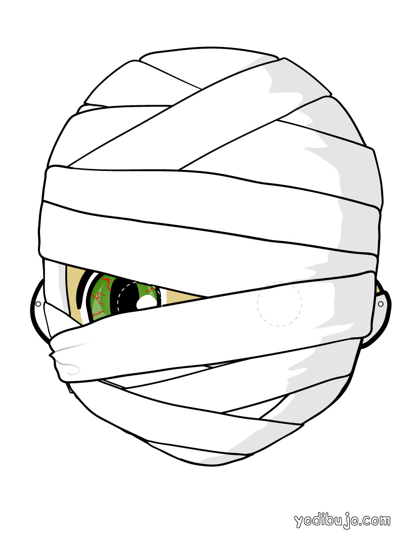 Dibujos para colorear Halloween | Máscara de momia | Dibujos para cortar y  colorear