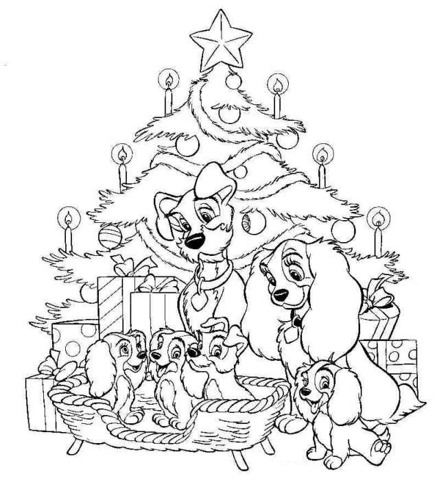 Dibujos para colorear Disney Navidad: La dama y el vagabundo | Dibujos para  cortar y colorear